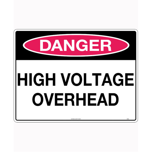 WORKWEAR, SAFETY & CORPORATE CLOTHING SPECIALISTS - 240x180mm - Self Adhesive - Danger High Voltage Overhead