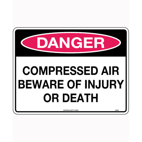 WORKWEAR, SAFETY & CORPORATE CLOTHING SPECIALISTS - 240x180mm - Self Adhesive - Danger Compressed Air Beware of Injury or Death