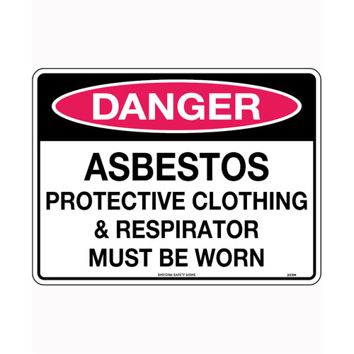 WORKWEAR, SAFETY & CORPORATE CLOTHING SPECIALISTS - 240x180mm - Self Adhesive - Danger Asbestos Protective Clothing & Respirator Must be Worn