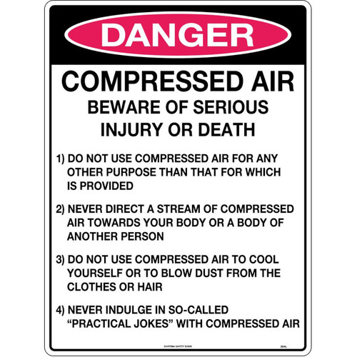 WORKWEAR, SAFETY & CORPORATE CLOTHING SPECIALISTS 450x300mm - Metal - Danger Compressed Air Beware of Serious Injury or Death etc.