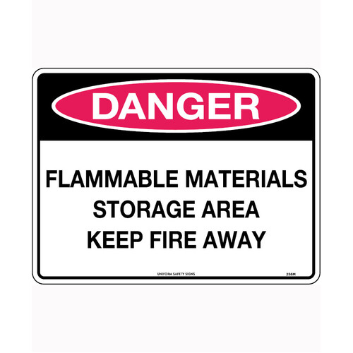 WORKWEAR, SAFETY & CORPORATE CLOTHING SPECIALISTS - 240x180mm - Self Adhesive - Danger Flammable Materials Storage Area Keep Fire Away