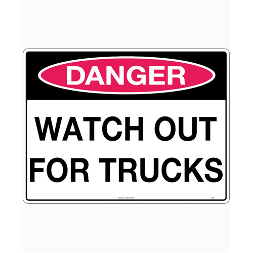 WORKWEAR, SAFETY & CORPORATE CLOTHING SPECIALISTS - 600x400mm - Class 1 - Metal - Danger Look Out for Trucks-Black / Red-600x400mm