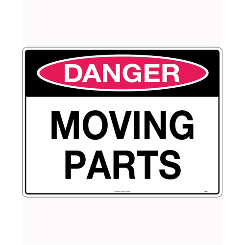 WORKWEAR, SAFETY & CORPORATE CLOTHING SPECIALISTS - 90x55mm - Self Adhesive - Sheet of 10 - Danger Moving Parts
