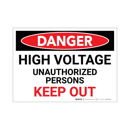 WORKWEAR, SAFETY & CORPORATE CLOTHING SPECIALISTS - 240x180mm - Self Adhesive - Danger High Voltage Unauthorised Personnel Keep Out