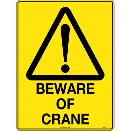 WORKWEAR, SAFETY & CORPORATE CLOTHING SPECIALISTS - 240x180mm - Self Adhesive - Blk/Ylw - Beware of Crane