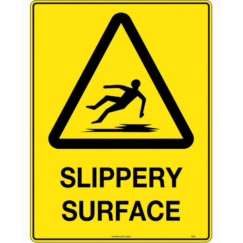 WORKWEAR, SAFETY & CORPORATE CLOTHING SPECIALISTS - 240x180mm - Self Adhesive - Blk/Ylw - Caution Slippery Surface