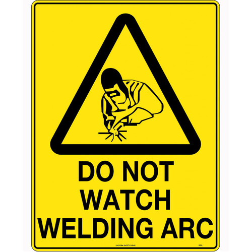 WORKWEAR, SAFETY & CORPORATE CLOTHING SPECIALISTS - 240x180mm - Self Adhesive - Blk/Ylw - Caution Do Not Watch Welding Arc