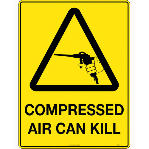 WORKWEAR, SAFETY & CORPORATE CLOTHING SPECIALISTS 240x180mm - Self Adhesive - Blk/Ylw - Caution Compressed Air Can Kill