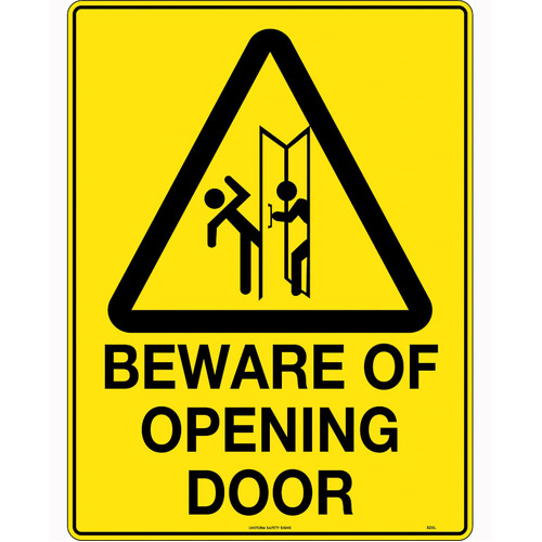 WORKWEAR, SAFETY & CORPORATE CLOTHING SPECIALISTS 240x180mm - Self Adhesive - Blk/Ylw - Caution Beware of Opening  Door