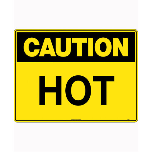 WORKWEAR, SAFETY & CORPORATE CLOTHING SPECIALISTS - 240x180mm - Self Adhesive - Blk/Ylw - Caution Hot