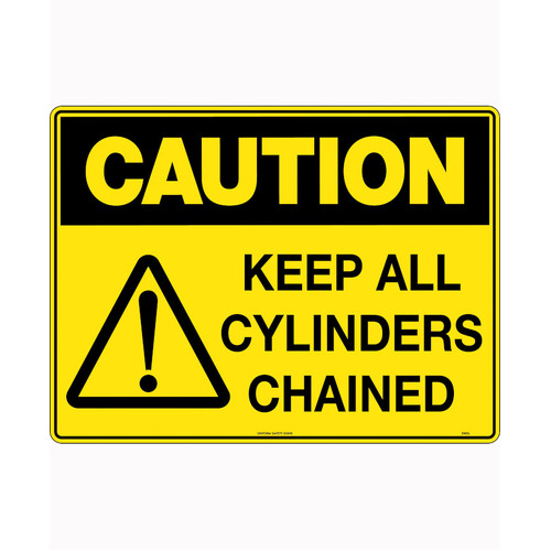 WORKWEAR, SAFETY & CORPORATE CLOTHING SPECIALISTS 240x180mm - Self Adhesive - Blk/Ylw - Caution Keep All Cylinders Chained