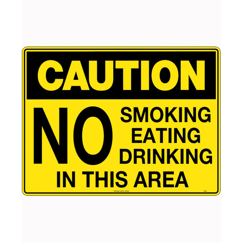 WORKWEAR, SAFETY & CORPORATE CLOTHING SPECIALISTS 240x180mm - Self Adhesive - Blk/Ylw - Caution No Smoking, Eating or Drinking in This Area