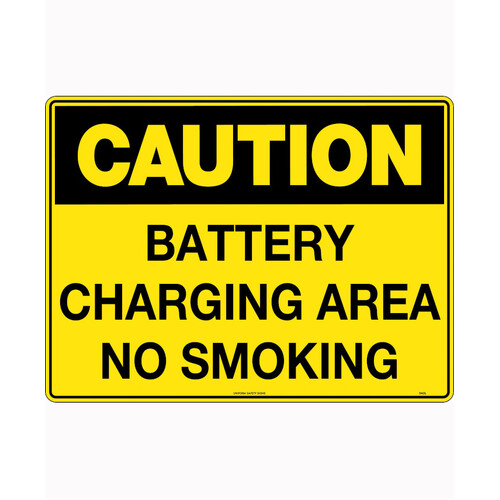 WORKWEAR, SAFETY & CORPORATE CLOTHING SPECIALISTS - 240x180mm - Self Adhesive - Blk/Ylw - Caution Battery Charging Area No Smoking