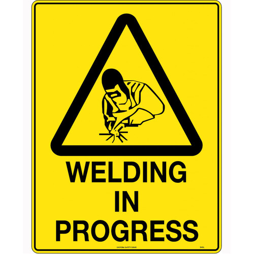 WORKWEAR, SAFETY & CORPORATE CLOTHING SPECIALISTS 240x180mm - Self Adhesive - Blk/Ylw - Welding in Progress