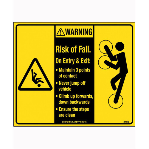 WORKWEAR, SAFETY & CORPORATE CLOTHING SPECIALISTS 140x120mm - Self Adhesive - Packet of 4 - Warning Risk Of Fall on Exit or Entry Maintain 3 Points of