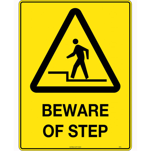 WORKWEAR, SAFETY & CORPORATE CLOTHING SPECIALISTS 240x180mm - Self Adhesive - Blk/Ylw - Beware of Step