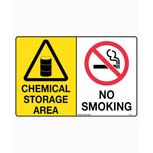 WORKWEAR, SAFETY & CORPORATE CLOTHING SPECIALISTS 450x300mm - Metal - Multi Sign - Chemical Storage Area/No Smoking
