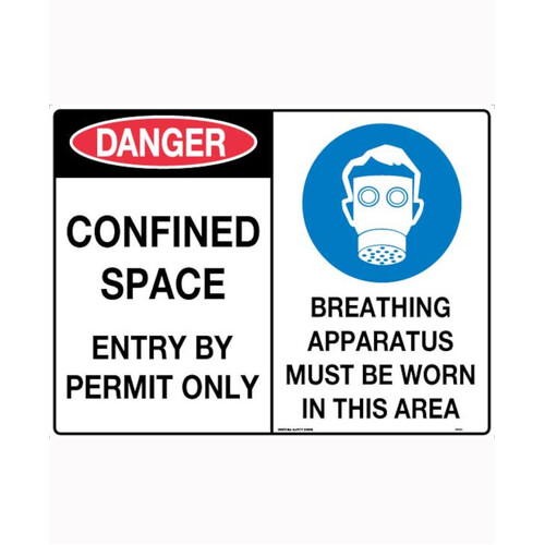 WORKWEAR, SAFETY & CORPORATE CLOTHING SPECIALISTS - 600x400mm - Poly - Multi Sign - Danger Confined Space Entry By Permit Only/Breathing Apparatus Must