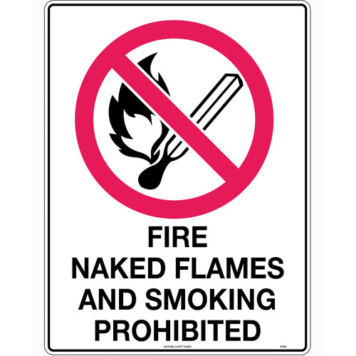 WORKWEAR, SAFETY & CORPORATE CLOTHING SPECIALISTS 240x180mm - Self Adhesive - Fire, Naked Flame and Smoking Prohibited