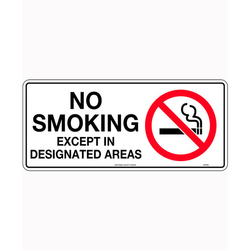 WORKWEAR, SAFETY & CORPORATE CLOTHING SPECIALISTS 300x140mm - Self Adhesive - No Smoking Except in Designated Areas