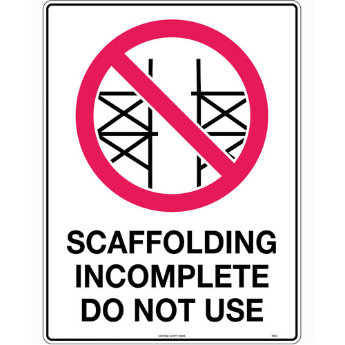 WORKWEAR, SAFETY & CORPORATE CLOTHING SPECIALISTS 600x400mm - Corflute - Scaffolding Incomplete Do Not Use