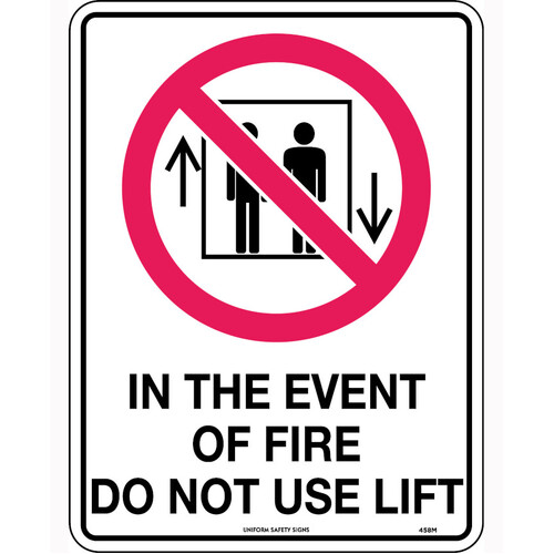 WORKWEAR, SAFETY & CORPORATE CLOTHING SPECIALISTS 240x180mm - Self Adhesive - In Event of Fire Do Not Use Lift