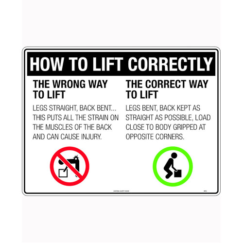 WORKWEAR, SAFETY & CORPORATE CLOTHING SPECIALISTS - 600x400mm - Metal - How to Lift Correctly The Wrong Way To Lift etc