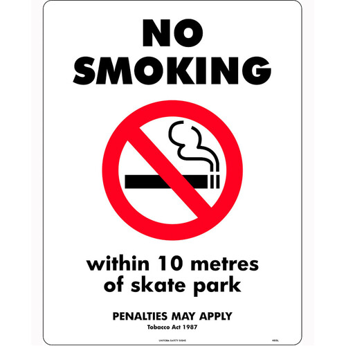 WORKWEAR, SAFETY & CORPORATE CLOTHING SPECIALISTS 240x180mm - Self Adhesive - No Smoking, Within 10 Metres Of Skate Park (Penalties May Apply) Tobacco