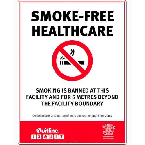 WORKWEAR, SAFETY & CORPORATE CLOTHING SPECIALISTS 240x180mm - Self Adhesive - Smoke-Free Healthcare, Smoking is Banned at This Facility and for 5 Metr