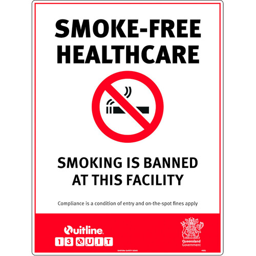 WORKWEAR, SAFETY & CORPORATE CLOTHING SPECIALISTS - 240x180mm - Self Adhesive - Smoke-Free Healthcare, Smoking is Banned at This Facility (QLD Standard)