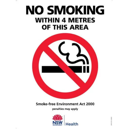WORKWEAR, SAFETY & CORPORATE CLOTHING SPECIALISTS 300x225mm - Metal - No Smoking Within 4 Metres of This Area (NSW Standard)