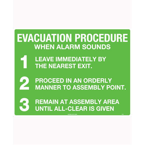 WORKWEAR, SAFETY & CORPORATE CLOTHING SPECIALISTS - 450x300mm - Poly - Evacuation Procedure