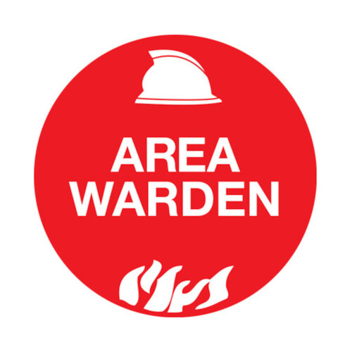 WORKWEAR, SAFETY & CORPORATE CLOTHING SPECIALISTS - 50mm Disc - Self Adhesive - Sheet of 12 - Area Warden Pictogram