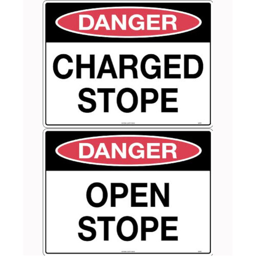 WORKWEAR, SAFETY & CORPORATE CLOTHING SPECIALISTS - 600x400mm - Metal, Class 1 Reflective - Double Sided - Danger Open Stope / Danger Charged Stope