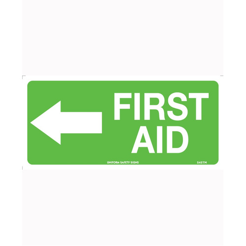 WORKWEAR, SAFETY & CORPORATE CLOTHING SPECIALISTS - 300x140mm - Poly - First Aid with Left Arrow