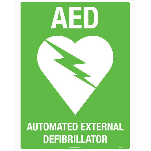 WORKWEAR, SAFETY & CORPORATE CLOTHING SPECIALISTS - 600x400mm - Metal - (White/Green) AED with Symbol