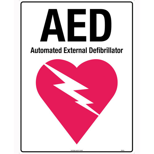 WORKWEAR, SAFETY & CORPORATE CLOTHING SPECIALISTS 240x180mm - Self Adhesive - (Black,Red/White) AED with Symbol