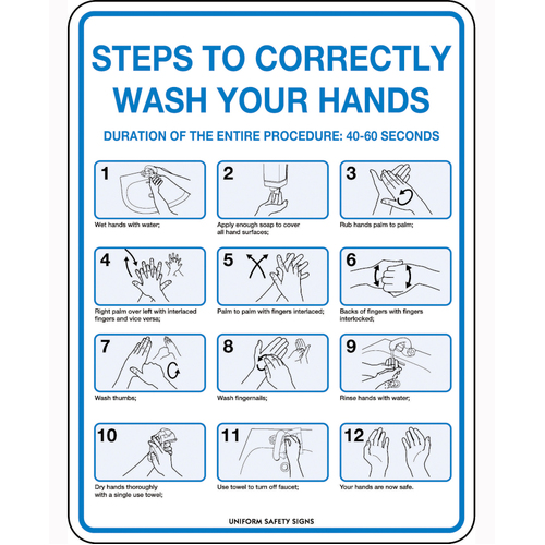 WORKWEAR, SAFETY & CORPORATE CLOTHING SPECIALISTS 300x225mm - Poly - Steps to Correctly Wash Your Hands