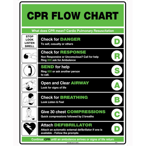 WORKWEAR, SAFETY & CORPORATE CLOTHING SPECIALISTS - 600x400mm - Metal - CPR Flow Chart