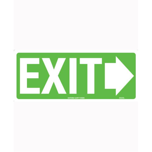 WORKWEAR, SAFETY & CORPORATE CLOTHING SPECIALISTS 350x145mm - Self Adhesive - Luminous - Exit (with right arrow)