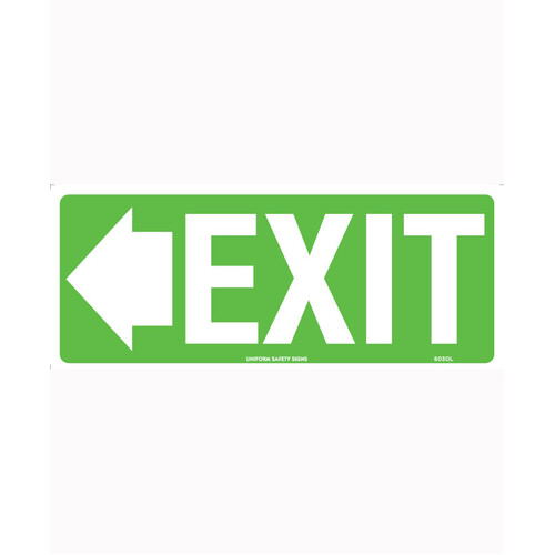 WORKWEAR, SAFETY & CORPORATE CLOTHING SPECIALISTS 350x145mm - Self Adhesive - Luminous - Exit (with left arrow)