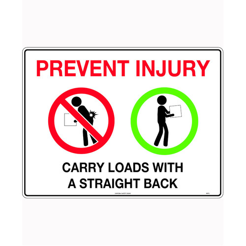 WORKWEAR, SAFETY & CORPORATE CLOTHING SPECIALISTS 600x400mm -Metal - Prevent Injury Carry Loads With A Straight Back