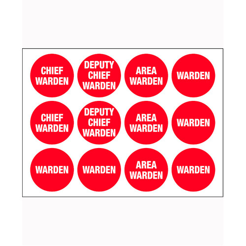 WORKWEAR, SAFETY & CORPORATE CLOTHING SPECIALISTS - 50mm Disc - Self Adhesive - Sheet of 12 - Fire Warden Assorted Hard Hat Labels