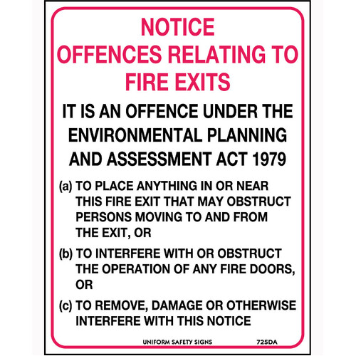 WORKWEAR, SAFETY & CORPORATE CLOTHING SPECIALISTS - 240x180mm - Self Adhesive - Notice Offences Relating To Fire Exits etc.