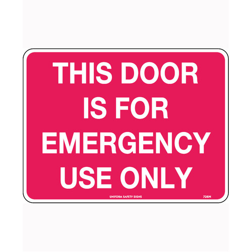 WORKWEAR, SAFETY & CORPORATE CLOTHING SPECIALISTS - 240x180mm - Self Adhesive - This Door Is For Emergency Exit Only