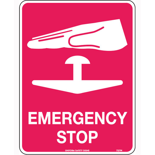 WORKWEAR, SAFETY & CORPORATE CLOTHING SPECIALISTS - 240x180mm - Self Adhesive - Emergency Stop With Picto