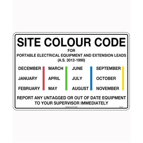 WORKWEAR, SAFETY & CORPORATE CLOTHING SPECIALISTS 450x300mm - Metal - Site Colour Code For Portable Electrical Equipment etc