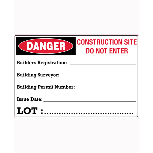 WORKWEAR, SAFETY & CORPORATE CLOTHING SPECIALISTS 900x600mm - Corflute - Builders Registration___  Building Surveyor___ Building Permit Number___ Issu