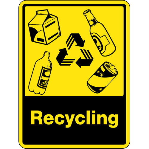 WORKWEAR, SAFETY & CORPORATE CLOTHING SPECIALISTS - 450x300mm - Metal - Recycling  [WIth Bottles & Cans Recycling Picto]