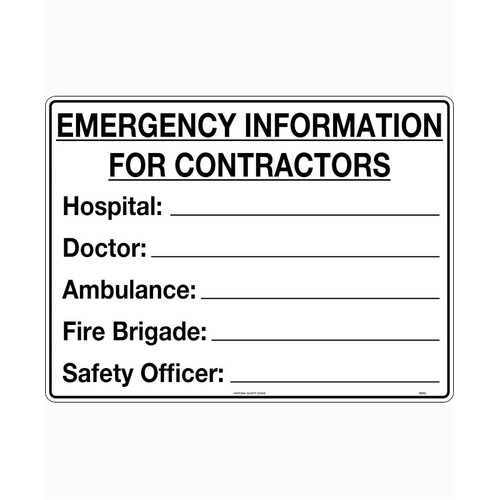 WORKWEAR, SAFETY & CORPORATE CLOTHING SPECIALISTS - 600x400mm - Metal - Emergency Information for Contractors